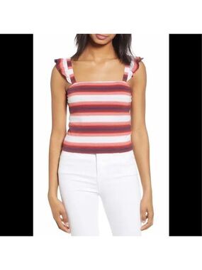 Bp. Nordstrom Stripe Ruffle Strap Crop Tank